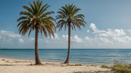Palm trees on the beach of Curacao, Caribbean seaの写真素材