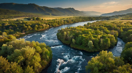 Aerial view of the Katun river in the Altai Republic.の写真素材