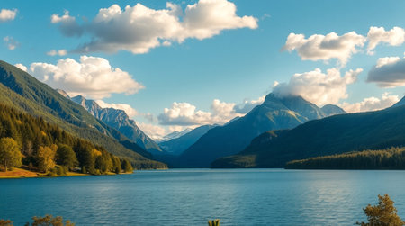 Mountain lake in the Canadian Rockies. The concept of active, ecological and photo tourism