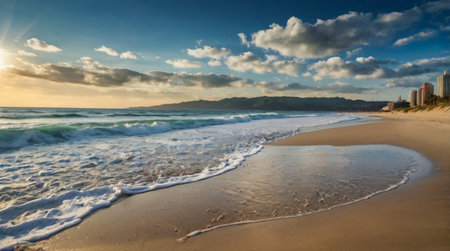 Panoramic view of the beach at sunset, Costa Rica.