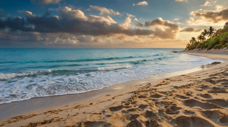 Beautiful tropical beach at sunset. Seascape. Panoramaの写真素材