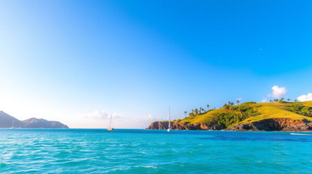 Beautiful sea and blue sky at Seychelles, Mahe islandの写真素材