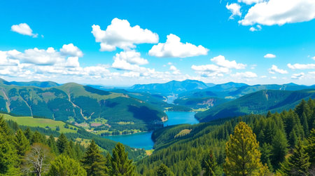 Panoramic view of the lake and mountains in the Alps. Switzerlandの写真素材