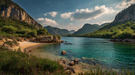 Panoramic view of the turquoise watersの写真素材