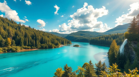 Beautiful mountain lake with clear turquoise water in the forest.の写真素材