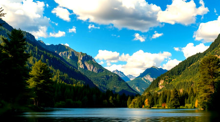 Mountain lake in the Alps. Landscape with lake and forest