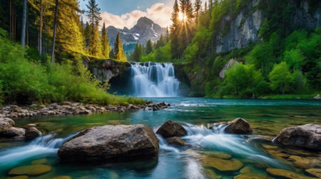 Waterfall in the Dolomites, Italy. The Dolomites are located in South Tyrol.の写真素材