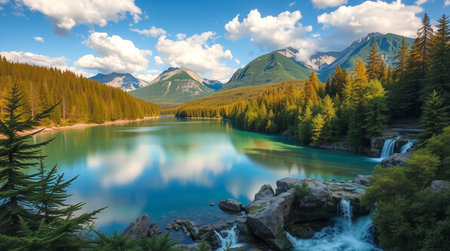 Beautiful mountain lake with clear turquoise water and high mountains in background