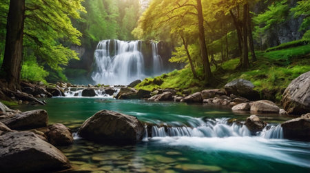 Waterfall in deep forest. Waterfall in deep forest. Waterfall in deep forest.