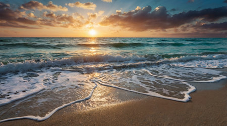 Beautiful sunset over the sea. Panoramic view. Nature composition.の写真素材