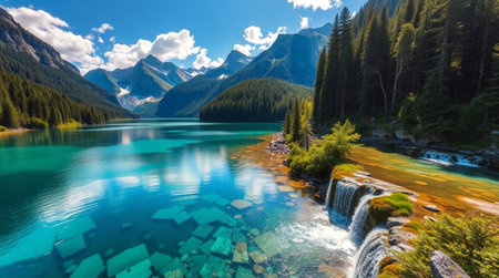 Beautiful view of turquoise mountain lake in the Canadian Rockies