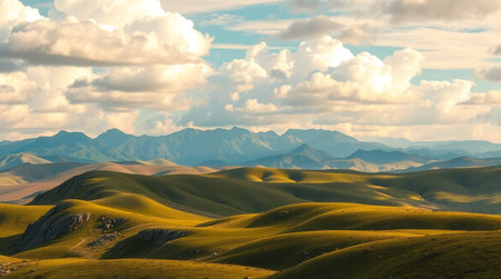 Landscape of grassland at sunset, Xinjiang, China.の写真素材