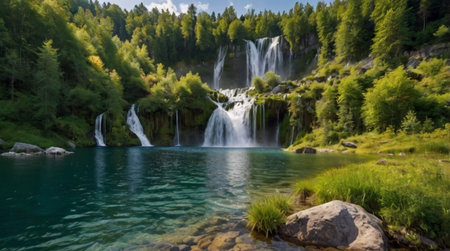 Beautiful waterfall in Plitvice Lakes National Park, Croatia.の写真素材