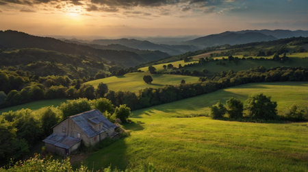 Sunset in Tuscany, Italy. Panoramic view