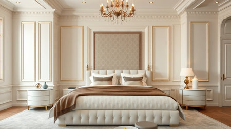 Luxury bedroom interior in classic style. 3D render.の写真素材
