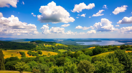 Panoramic view of a lake in Hungary, Europeの写真素材