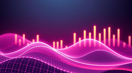 3d rendering of abstract digital background with bokeh lights and wavesの写真素材