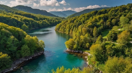 Aerial view of the river Katun in Altai Republic, Russia