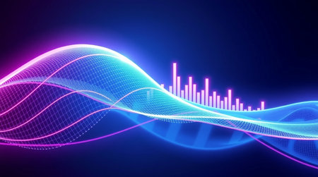 abstract wave background with glowing lines and bokeh. 3d renderingの写真素材