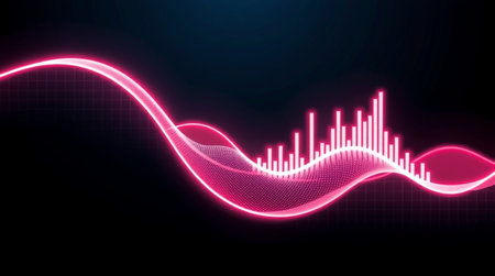 abstract technology sound wave background with glowing lines and dots. vector illustrationの写真素材