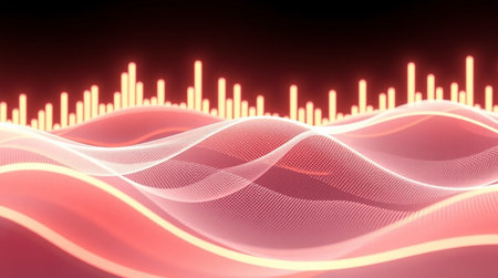 3d illustration of abstract background with red sound waves. Sound waveformの写真素材