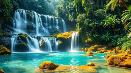 Beautiful waterfall in tropical forestの写真素材
