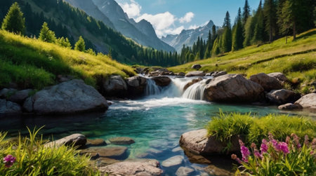 Waterfall in the mountains.