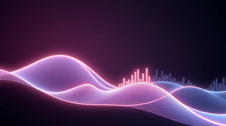 Abstract digital equalizer technology background. Sound wave with glowing particles. 3d illustration