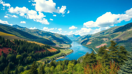 panoramic view of the lake in the mountains. Siberia, Russia