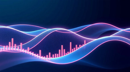 Futuristic sound wave. Sound waveform with glowing particles. Vector illustration
