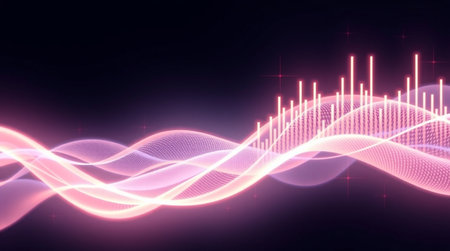 abstract background with glowing neon waves and sound waves. 3d renderingの写真素材