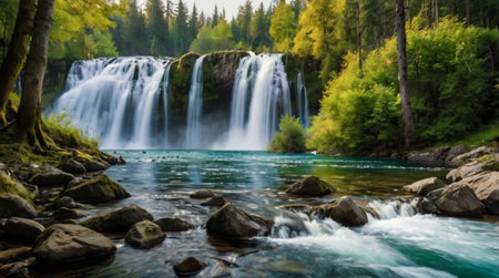 Panoramic view of the beautiful waterfall in Plitvice Lakes National Park, Croatia