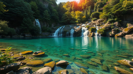 Beautiful waterfall in the forest. Landscape with a waterfall in the forest.