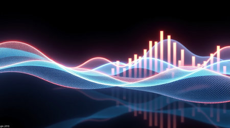 abstract 3d illustration of sound wave in the dark background with bokeh effect
