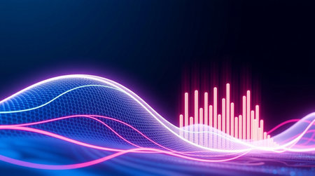 abstract 3d rendering of sound waves in blue and pink colors