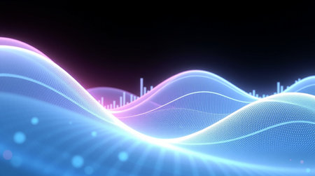 3d illustration of abstract digital background with glowing particles, lines and waves