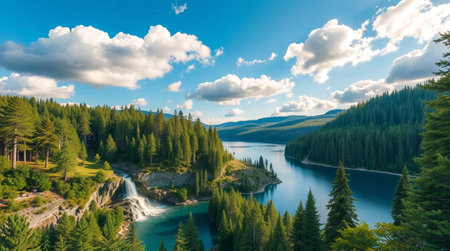 Aerial panorama of the emerald lake in the Altai mountains