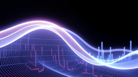 abstract background with a glowing neon waves and bars, 3d render