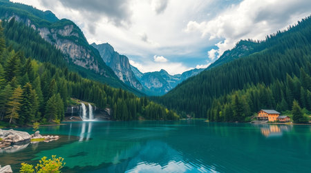 Mountain lake in the Dolomites. Italy, Europe.の写真素材