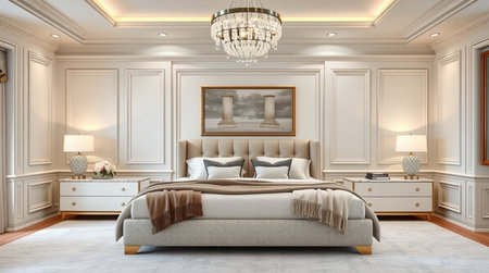 3d rendering luxury bedroom suite in classic style with marble floor and luxurious decoration