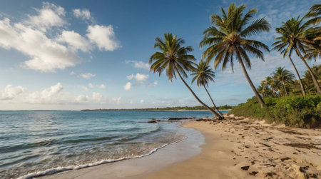 Coconut trees on a tropical beach in the Dominican Republic.