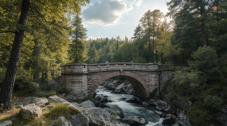 Stone bridge over the river in the forest. Tatra mountains, Polandの写真素材