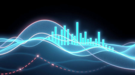 abstract 3d illustration of digital sound wave in blue neon light