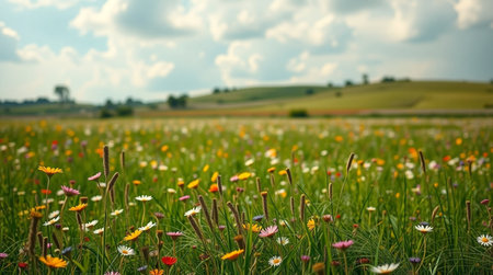 Field of wild flowers in Tuscany, Italy, Europe.