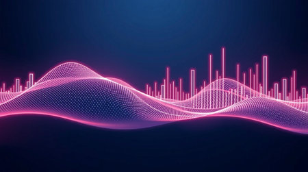 abstract digital sound wave on blue background. 3d rendering.の写真素材