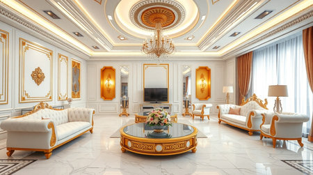 3D rendering of the interior of the living room in classic styleの写真素材
