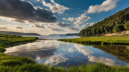 Panoramic view of the coast of Loch Ness, Scotland.の写真素材