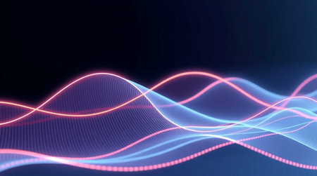 Abstract wave with glowing particles. Futuristic technology style. 3D rendering.