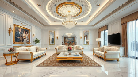 Luxury hotel lobby interior. 3D rendering. 3D illustration.