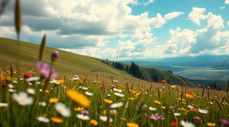 Meadow with flowers in the Carpathian mountains, Ukraineの写真素材